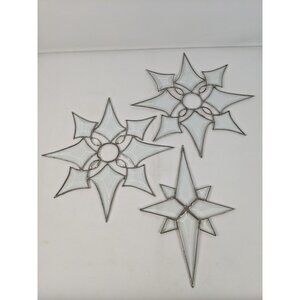 Lot 3 Stained Glass Star Snowflake Suncatchers Winter Christmas Handmade Vtg